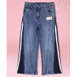 Cutecumber Cotton Woven Side Taped Mild Washed Wide Leg Jeans - Blue-picture-19