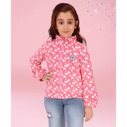 Cutecumber Fleece Full Sleeves Hearts Printed Diamond Patch Detailed Winter Top - Pink-picture-19