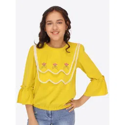 CUTECUMBER Floral Embroidered Round Neck Bell Sleeve Top-picture-11