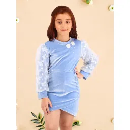 Cutecumber Girls Blue Applique Full Sleeves Shift Dress-picture-40