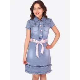 CUTECUMBER Girls Blue Denim Sheath Dress image 5