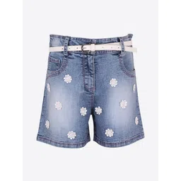CUTECUMBER Girls Blue Washed Regular Fit Denim Shorts-picture-31