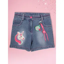 CUTECUMBER Girls Embellished Denim Shorts-picture-42