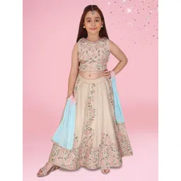 CUTECUMBER Girls Embroidered Sequinned Ready to Wear Lehenga & Blouse With Dupatta-picture-21