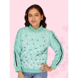 CUTECUMBER Girls Graphic Printed High Neck Applique Sweatshirt-picture-17