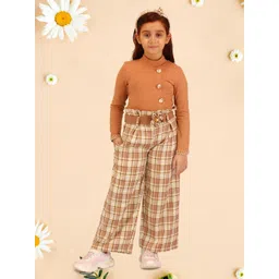 CUTECUMBER Girls High Neck Long Sleeves Top with Checked Trousers-picture-41