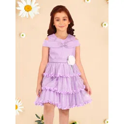 CUTECUMBER Girls Layered Cold-Shoulder Sleeve Fit & Flare Dress-picture-38
