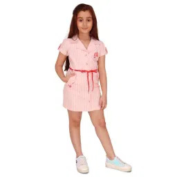 Cutecumber Girls Peach Striped Regular Fit Dress-picture-35