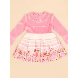 Cutecumber Girls Pink & White Floral Print Full Sleeves Fit & Flare Dress-picture-18