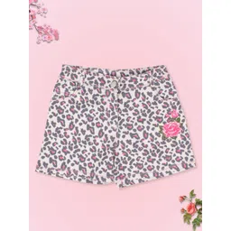 CUTECUMBER Girls Pink Animal Printed Denim Shorts-picture-22
