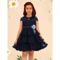 CUTECUMBER Girls Polka Dot Printed Ruffled Net Fit & Flare Dress-picture-57