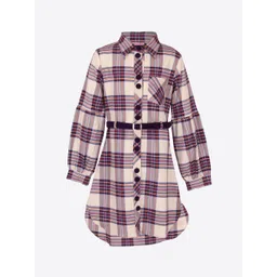 CUTECUMBER Girls Purple & Cream-Coloured Checked Shirt Dress-picture-47