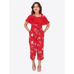 CUTECUMBER Girls Red Off-Shoulder Printed Culotte Jumpsuit-picture-16