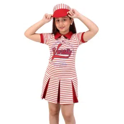 Cutecumber Girls Red Striped Regular Fit Casual Dress-picture-10