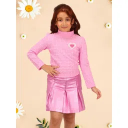 CUTECUMBER Girls Self Design High Neck Top with Skirt-picture-11