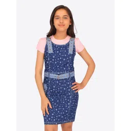 CUTECUMBER Girls Star Printed Pinafore Dress With Belt-picture-10