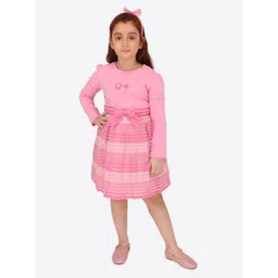 CUTECUMBER Girls Striped Long Sleeves Net Fit & Flare Dress image 2