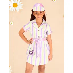 CUTECUMBER Girls Striped Printed Short Sleeves Shirt Dress-picture-25
