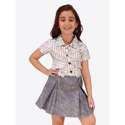 CUTECUMBER Girls Striped Short Sleeves Shirt With Skirt-picture-23