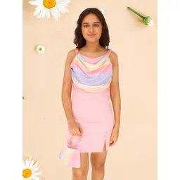 CUTECUMBER Girls Striped Shoulder Straps Sequined Georgette Sheath Dress-picture-19