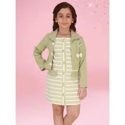 CUTECUMBER Girls Striped Shoulder Straps Sheath Dress With Shrug-picture-12