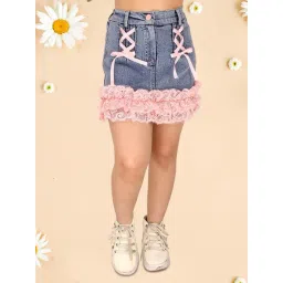 Cutecumber Kids Blue & Peach Embroidered Skirt-picture-29
