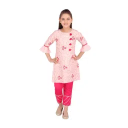 Cutecumber Kids Embroidery Peach Kurta with Pants-picture-28