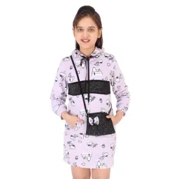 Cutecumber Kids Lilac Printed Dress with Sling Bag-picture-45