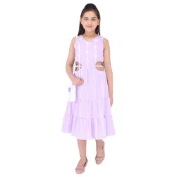 Cutecumber Kids Lilac Striped Dress with Sling Bag-picture-41