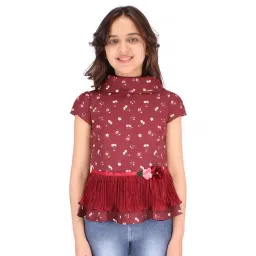 Cutecumber Kids Maroon Floral Print Top-picture-27