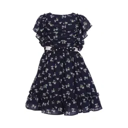 Cutecumber Kids Navy Floral Print Party Dress-picture-14