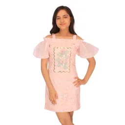 Cutecumber Kids Peach Embellished Shift Dress-picture-30