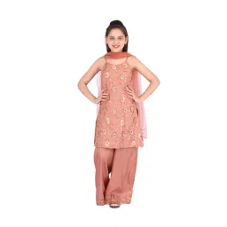 Cutecumber Kids Peach Embroidered  Kurta, Palazzos with Dupatta-picture-17