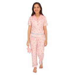 Cutecumber Kids Peach Printed Shirt, Pyjamas with Mask-picture-20