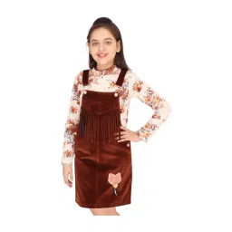 Cutecumber Kids Rust Floral Print Dungaree & T-Shirt-picture-35