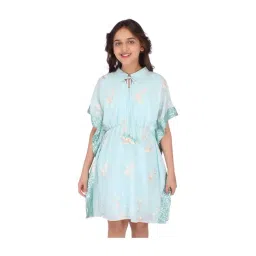 Cutecumber Kids Turquoise Blue Floral Print Dress-picture-20