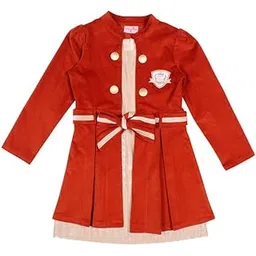 cutecumber Rust Corduroy Blazer with Chenille Shift Dress and Beautiful Belt and Button Detail-picture-54