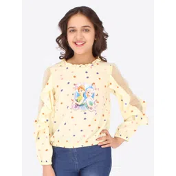 CUTECUMBER Yellow & beige Floral Print Applique Top-picture-37