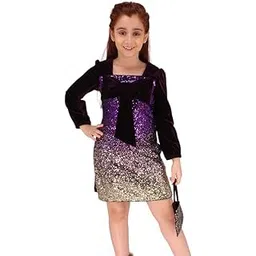 Cutecumber Girls Velvet & Sequin Ombre Party Dress with Full Sleeves and Bow Detail | Fancy Winter Birthday for Kids & Baby Girls (1–15 Years)-picture-12