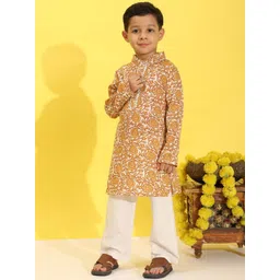 Cutiekins Boys Ethnic Motifs Printed Band Collar Kurta With Pyjamas-picture-18