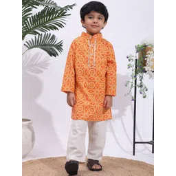 Cutiekins Boys Ethnic Motifs Printed Mandarin Collar Straight Kurta With Pyjamas-picture-17