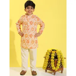 Cutiekins Boys Floral Printed Band Collar Straight Kurta With Pyjamas-picture-46