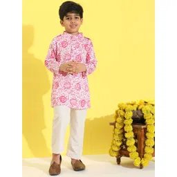 Cutiekins Boys Floral Printed Band Collar Straight Kurta With Pyjamas-picture-37