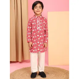 Cutiekins Boys Floral Printed Mandarin Collar Straight Kurta With Pyjamas-picture-12
