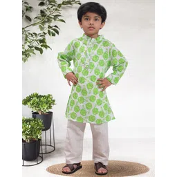 Cutiekins Boys Floral Printed Mandarin Collar Straight Kurta With Pyjamas-picture-40