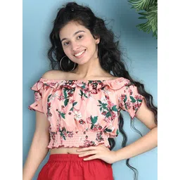 Cutiekins Floral Print Off-Shoulder Puff Sleeve Crop Top-picture-29