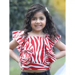 Cutiekins Girls Abstract Printed Square Neck Flutter Sleeve Crop Top-picture-48