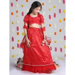 Cutiekins Girls Embroidered Mirror Work Ready to Wear Lehenga & Blouse With Dupatta-picture-26