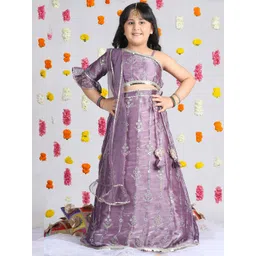 Cutiekins Girls Embroidered Sequinned Organza Ready to Wear Lehenga & Blouse With Dupatta-image-23