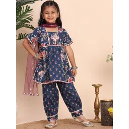 Cutiekins Girls Floral Printed A-Line Kurta with Salwar & Dupatta-picture-25